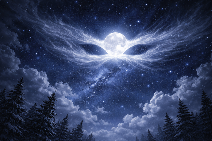 Silver mask in the moonlit sky
